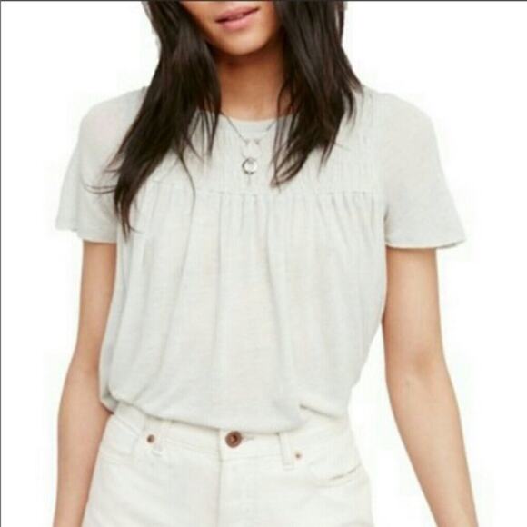 Free People Smocked Babydoll Top White Women's Small Cottagecore Romantic Linen - Picture 2 of 15